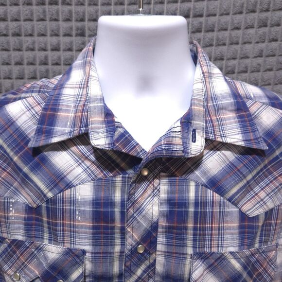 Rustler Pearl Snap Western Shirt Mens Lg Short Sleeve Cowboy Rodeo Silver VTG - Picture 8 of 16